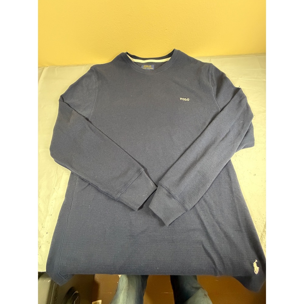 Polo Ralph Lauren Mens Large Navy Blue Waffle Knit Thermal Sleep Shirt PWLC2F